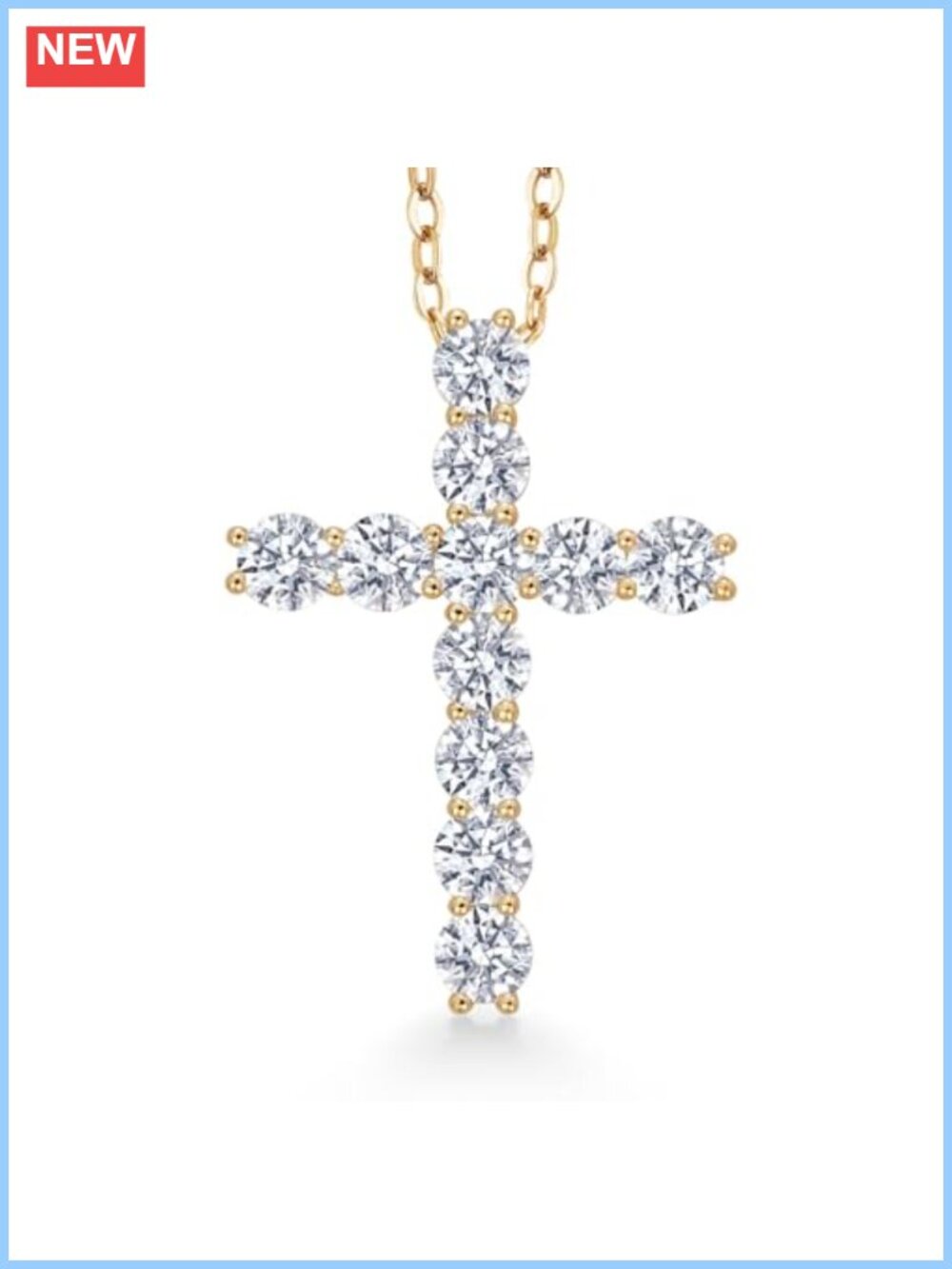 18K Yellow Gold Plated Silver Moissanite Cross Pendant Necklace 18in Women
